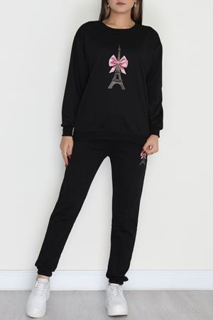 Baskılı İki İplik Eşofman Takımı Siyah - 42467.1878.