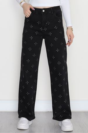 Taşlı Palazzo Kot Pantolon Füme - 31527.2001.