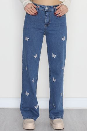 Nakışlı Palazzo Kot Pantolon Mavi - 31372.2001.