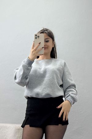 Bisiklet Yaka 3 İplik Sweat Gri - 20958.1878.