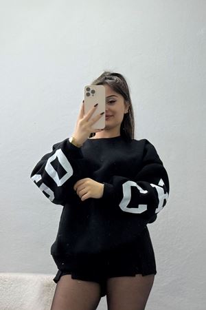 3 İplik Şardonlu Oversize Sweat Siyah - 50923.1878.