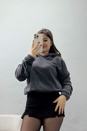 Bel Lastikli Kapşonlu Polar Sweat Füme - 52035.053.