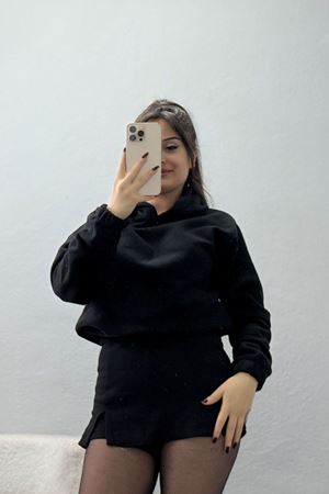Bel Lastikli Kapşonlu Polar Sweat Siyah - 52035.053.