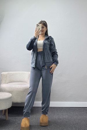 Fermuarlı Kadife Takım Gri - 348.1287.