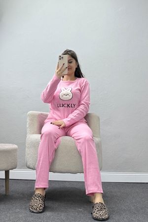 Nakışlı İnterlok Pijama Takımı Pembetavşan - 800.1287.
