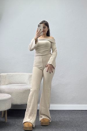 Madonna Yaka İspanyol Kol Likralı İnterlok Takım Bej - 42618.1748.