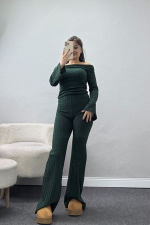 Madonna Yaka İspanyol Kol Likralı İnterlok Takım Koyuyeşil - 42618.1748.