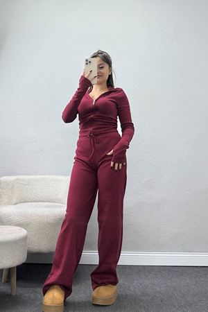 Fermuarlı Kapşonlu Likralı Kaşkorse Takım Bordo - 42621.1748.