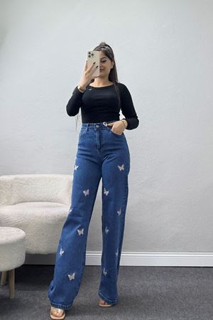 Nakışlı Palazzo Kot Pantolon Mavi - 31372.2001.