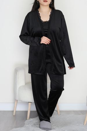 Fransız Kadife Battal Pijama Takımı Siyah - 175.1287.