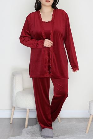 Fransız Kadife Battal Pijama Takımı Bordo - 175.1287.