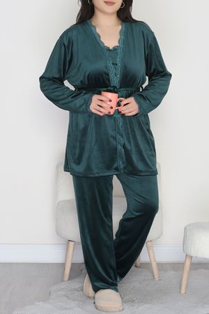 Fransız Kadife Battal Pijama Takımı Zümrüt - 175.1287.