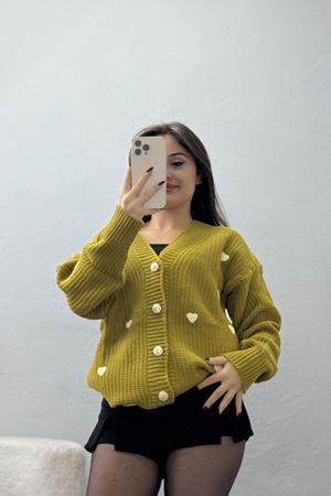 Nakışlı Kalpli Hırka Yağyeşililatte - 444.1577.