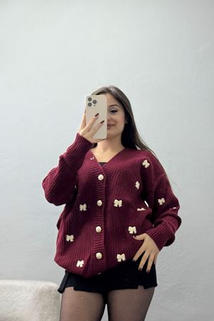 Nakışlı Hırka Bordolatte - 490.1577.