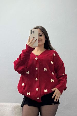 Nakışlı Hırka Kırmızılatte - 490.1577.