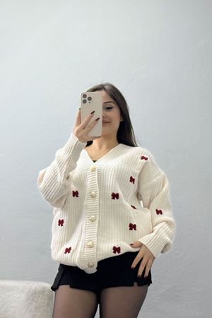 Nakışlı Hırka Lattebordo - 490.1577.