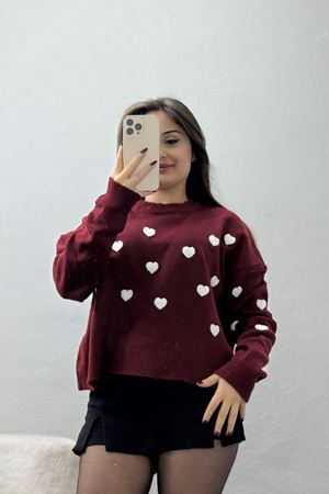 Kalp Detaylı Triko Bordo - 2337.1765.