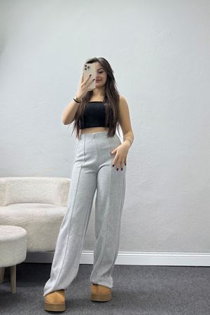 Selanik Kumaş Palazzo Pantolon Gri - 51036.1837.