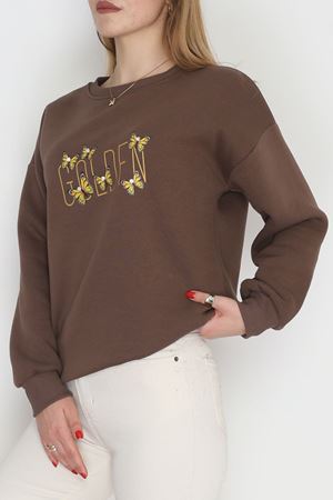 3 İplik Şardonlu Baskılı Taşlı Sweat Kahvesarı - 42604.1878.