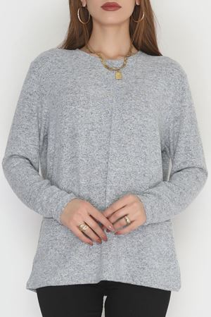 Yün Çilek Büyük Beden Bluz Gri - 51065.2114.