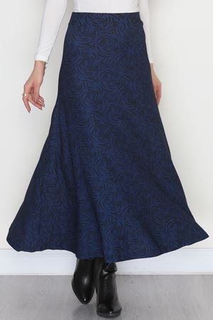 Karin Kumaş Desenli Etek Siyahindigo - 20588.1355.