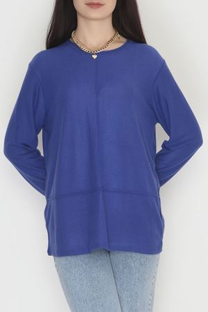 Yün Çilek Büyük Beden Bluz Saks - 51065.2114.