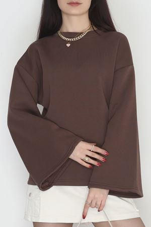 3 İplik Şardonlu İspanyol Kol Sweat Kahve - 42606.1878.