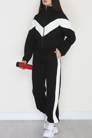 3 İplik Kompakt Fermuarlı Eşofman Takım Siyahekru - 42523.1878.