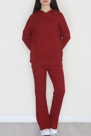 Kapşonlu İnterlok Kumaş İkili Takım Bordo - 42636.1567.