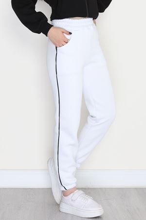 3 İplik Biyeli Eşofman Altı Beyaz - 30103.1878.