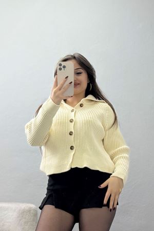 Polo Yaka Triko Hırka Taş - 2283.1765.