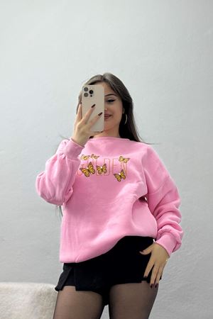 3 İplik Şardonlu Baskılı Taşlı Sweat Pembesarı - 42604.1878.