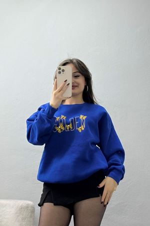 3 İplik Şardonlu Baskılı Taşlı Sweat Sakssarı - 42604.1878.