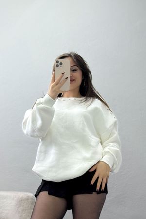 3 İplik Şardonlu Taşı Sweat Ekru - 42609.1878.