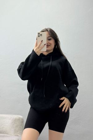 3 İplik Şardonlu Sweat Siyah - 42610.1878.