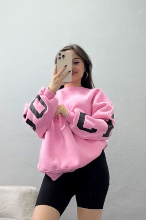 3 İplik Şardonlu Oversize Sweat Açıkpembe - 50923.1878.