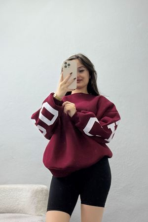 3 İplik Şardonlu Oversize Sweat Bordo - 50923.1878.