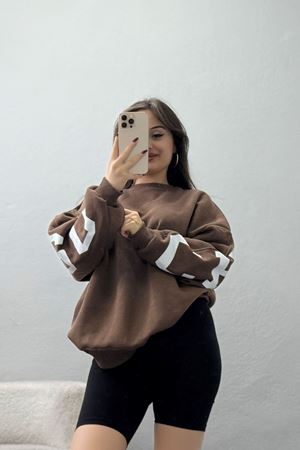 3 İplik Şardonlu Oversize Sweat Kahve - 50923.1878.