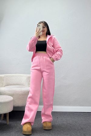 3 İplik Crop Palazzo Eşofman Takımı Açıkpembe - 50914.1878.