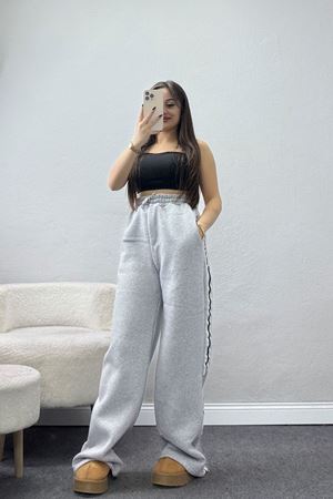 3 İplik Şardonlu Şeritli Eşofman Altı Gri - 52023.1857.