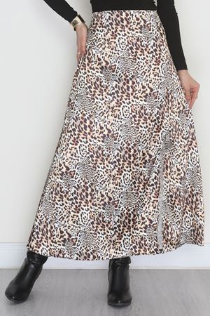 Desenli Yırtmaçlı Saten Etek Leopar - 4315.1595.