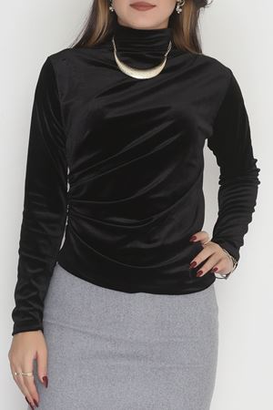 Drape Detaylı Kadife Bluz Siyah - 42664.1949.