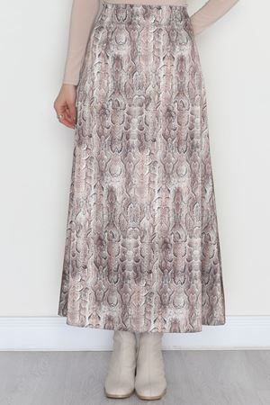 Desenli Yırtmaçlı Saten Etek Kahvesiyah - 4315.1595.