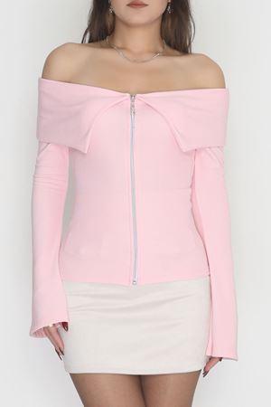 Madonna Yaka Fermuarlı Bluz Pembe - 4330.1595.