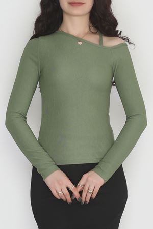 Tek Omuz İp Detaylı Bluz Haki - 4328.1595.
