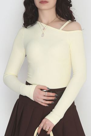 Tek Omuz İp Detaylı Bluz Sarı - 4328.1595.