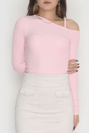 Tek Omuz İp Detaylı Bluz Pembe - 4328.1595.
