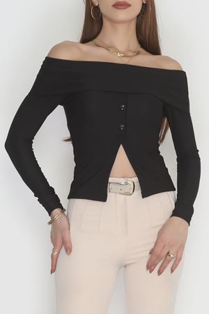 Madonna Yaka Düğmeli Bluz Siyah - 45620.1595.