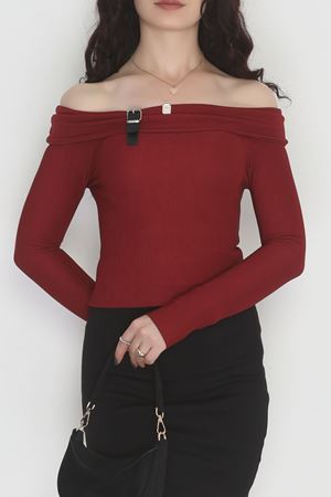 Madonna Yaka Kemer Detaylı Bluz Bordo - 4323.1595.