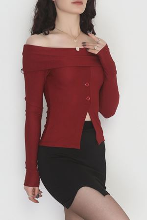 Madonna Yaka Düğmeli Bluz Bordo - 45620.1595.